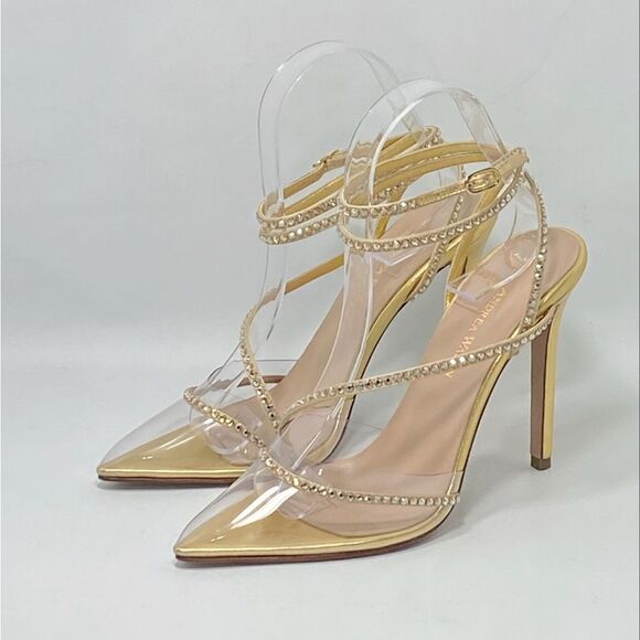 Andrea Wazen Leather & Crystal Pumps size 37.5 - Picture 4 of 14